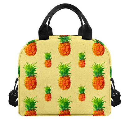 Beige Watercolor Pineapple Pattern Print Insulated Lunch Bag