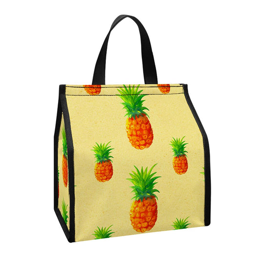 Beige Watercolor Pineapple Pattern Print Insulated Lunch Tote