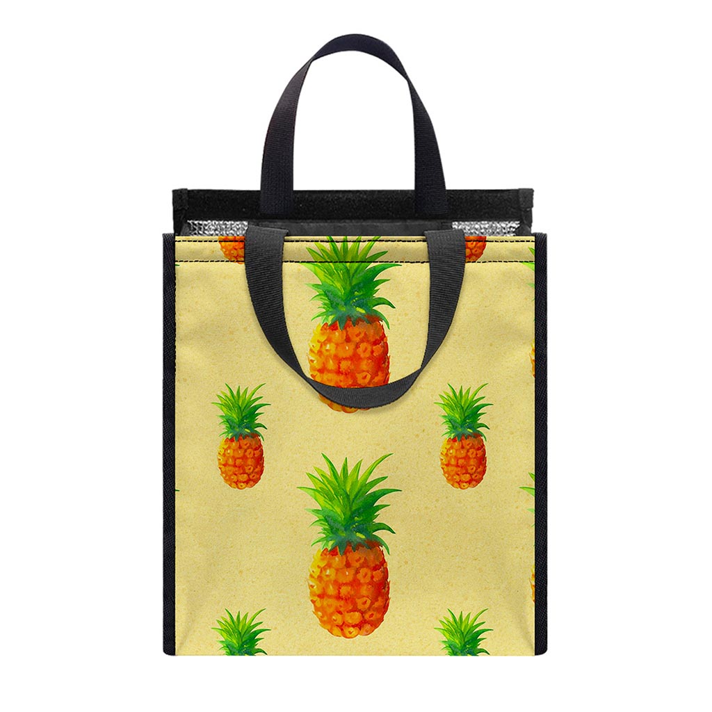 Beige Watercolor Pineapple Pattern Print Insulated Lunch Tote