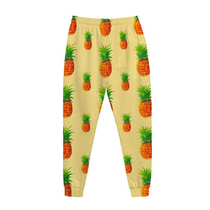 Beige Watercolor Pineapple Pattern Print Jogger Pants