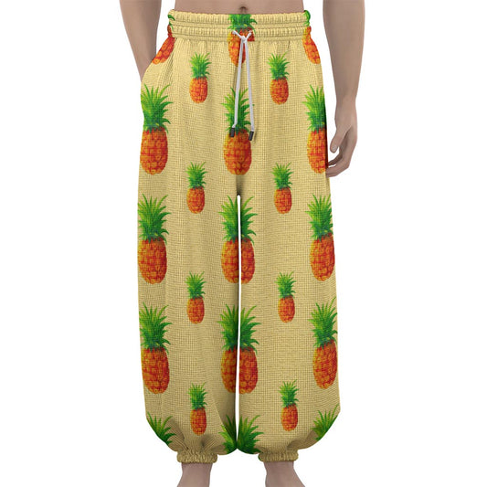 Beige Watercolor Pineapple Pattern Print Lantern Pants