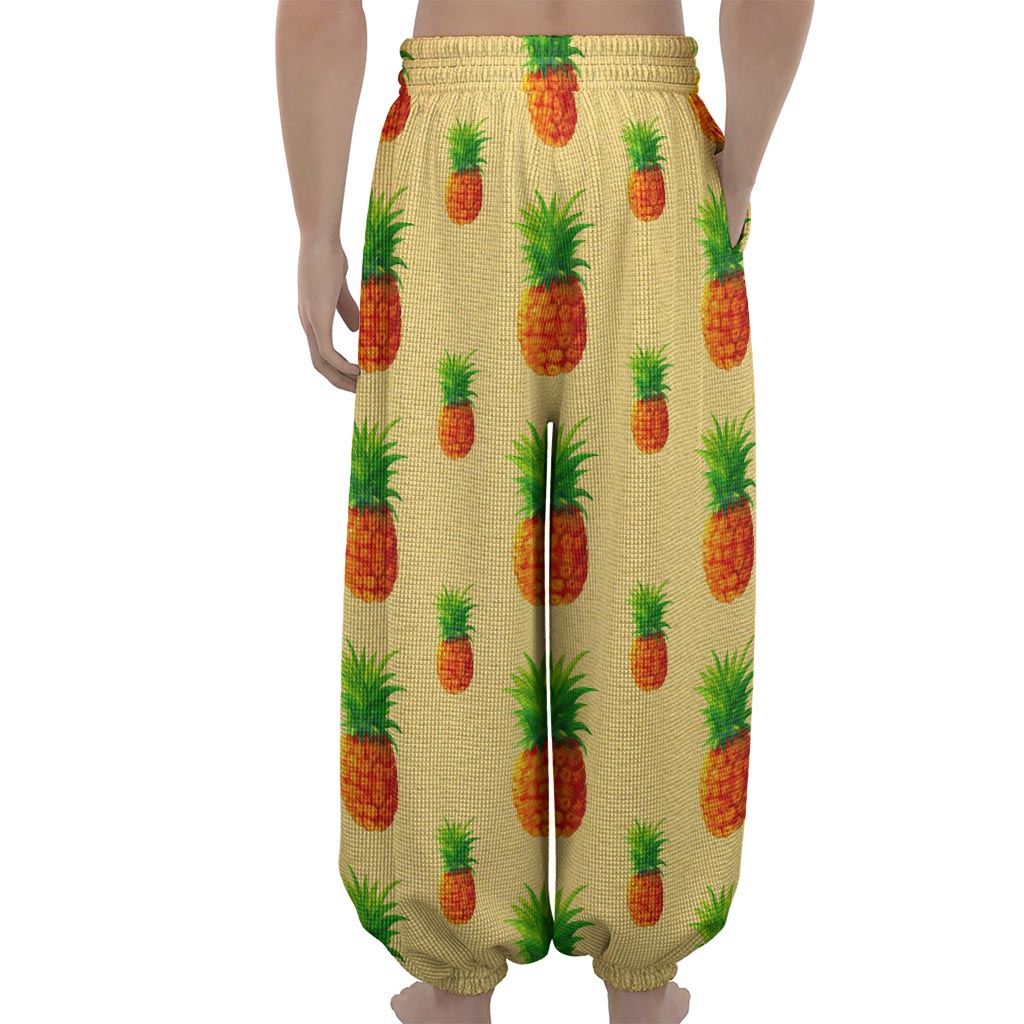 Beige Watercolor Pineapple Pattern Print Lantern Pants