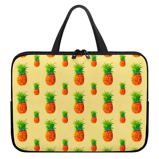 Beige Watercolor Pineapple Pattern Print Laptop Sleeve With Handle