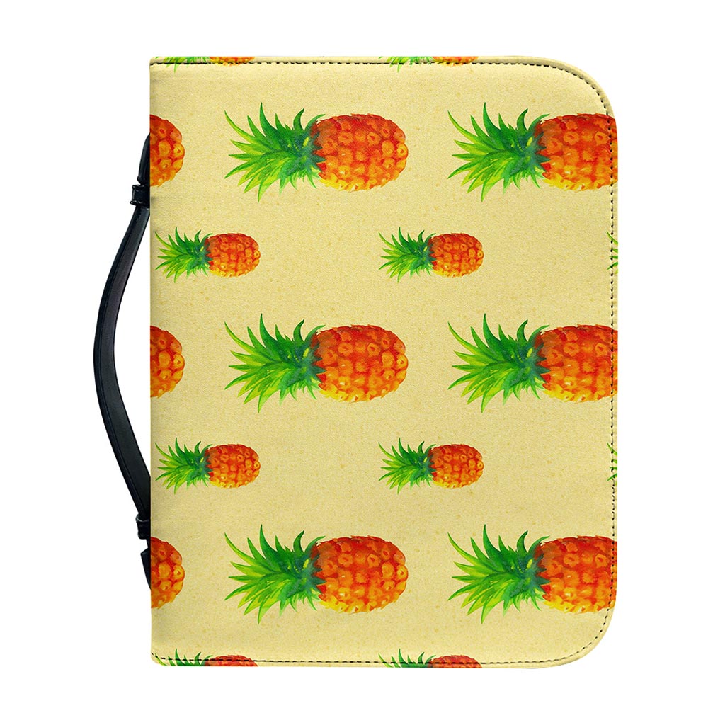 Beige Watercolor Pineapple Pattern Print Leather Bible Cover