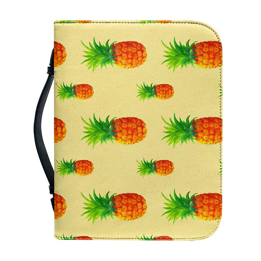Beige Watercolor Pineapple Pattern Print Leather Bible Cover