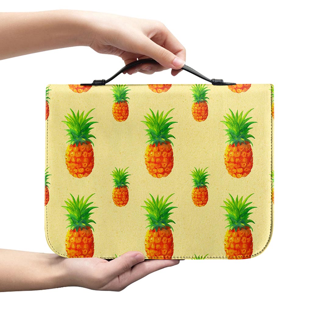Beige Watercolor Pineapple Pattern Print Leather Bible Cover