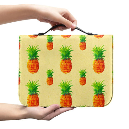 Beige Watercolor Pineapple Pattern Print Leather Bible Cover
