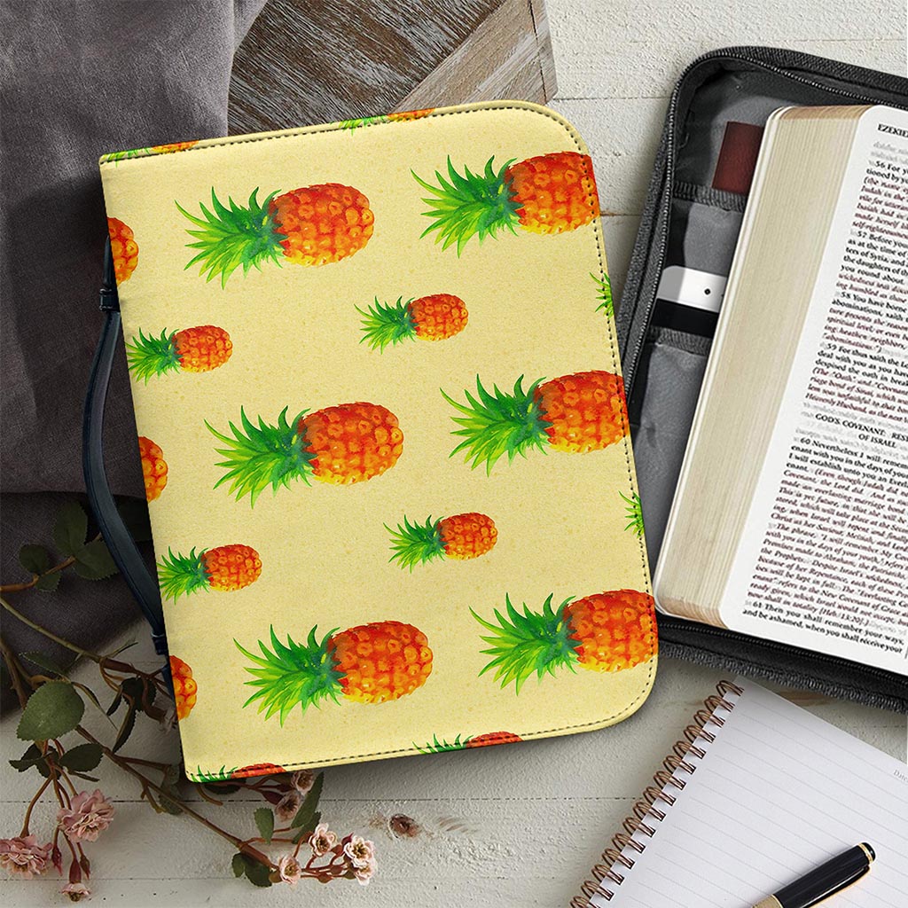 Beige Watercolor Pineapple Pattern Print Leather Bible Cover