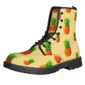 Beige Watercolor Pineapple Pattern Print Lace-Up Boots