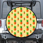 Beige Watercolor Pineapple Pattern Print Leather Spare Tire Cover