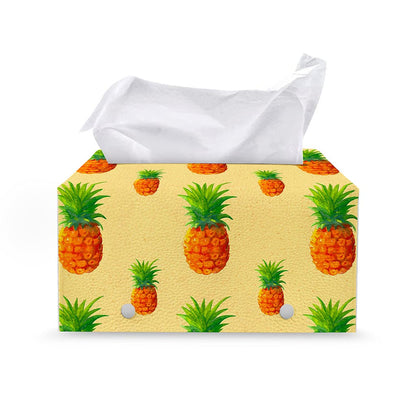 Beige Watercolor Pineapple Pattern Print Leather Tissue Box Cover