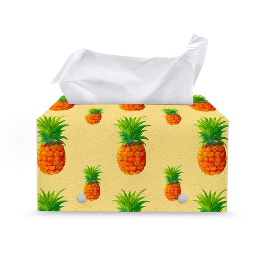 Beige Watercolor Pineapple Pattern Print Leather Tissue Box Cover