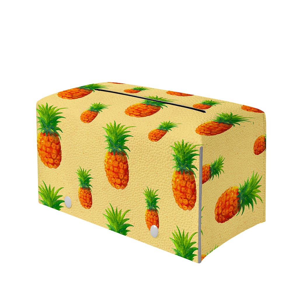 Beige Watercolor Pineapple Pattern Print Leather Tissue Box Cover