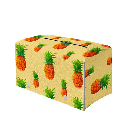 Beige Watercolor Pineapple Pattern Print Leather Tissue Box Cover