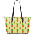 Beige Watercolor Pineapple Pattern Print Leather Tote Bag With Zipper