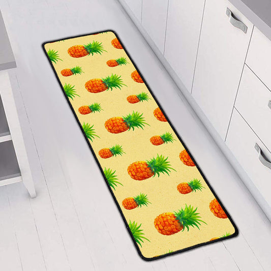 Beige Watercolor Pineapple Pattern Print Long Kitchen Mat