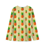 Beige Watercolor Pineapple Pattern Print Long Sleeve Short Coat