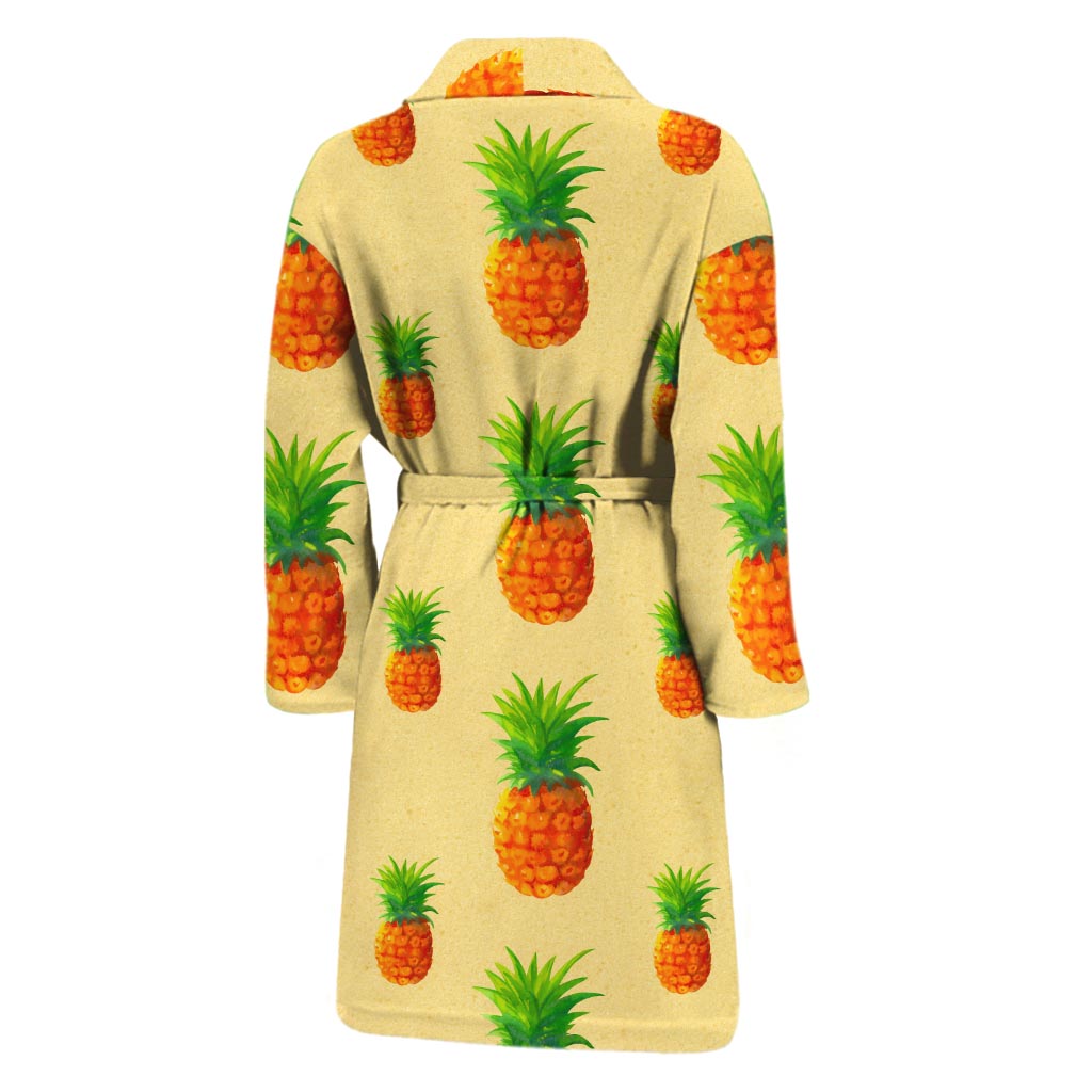 Beige Watercolor Pineapple Pattern Print Men's Bathrobe