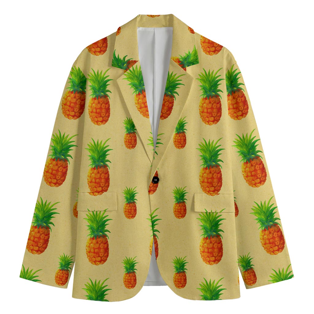 Beige Watercolor Pineapple Pattern Print Men's Blazer