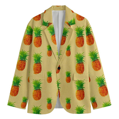 Beige Watercolor Pineapple Pattern Print Men's Blazer