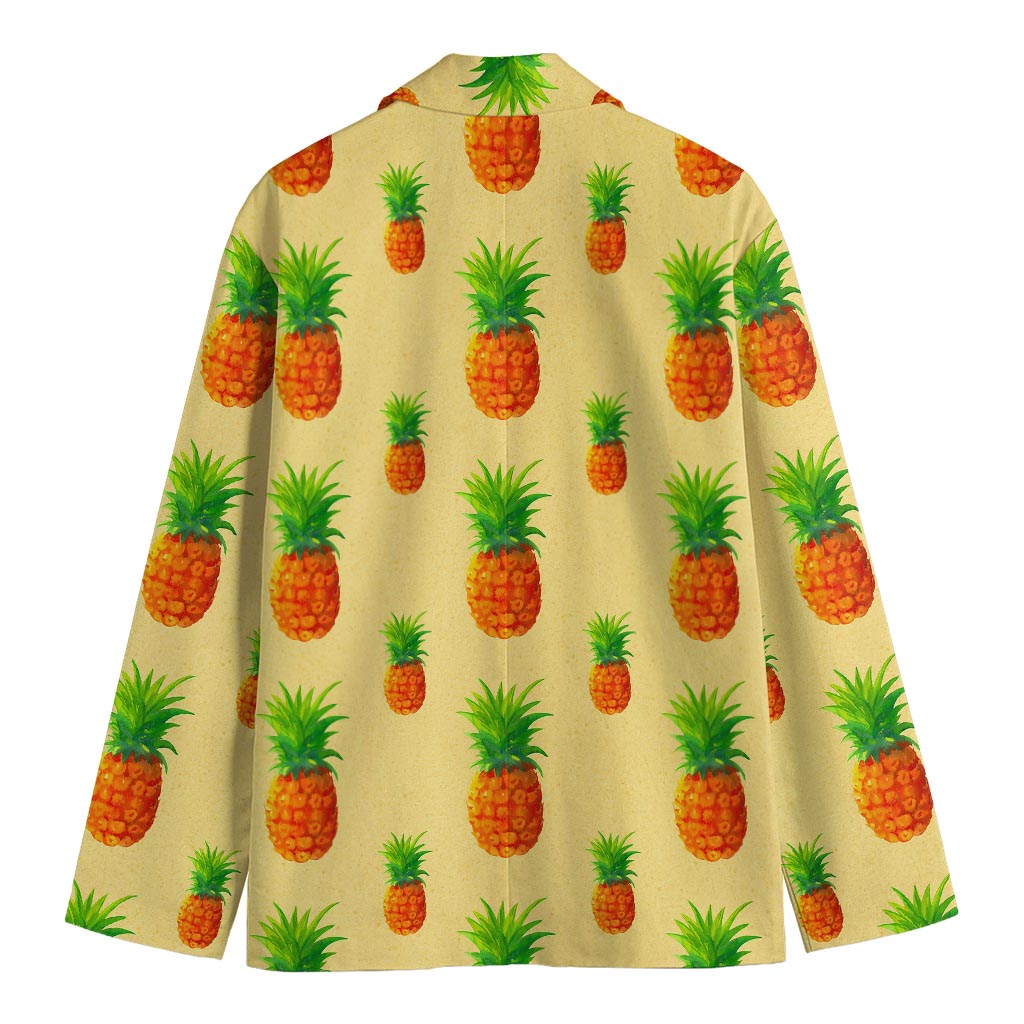 Beige Watercolor Pineapple Pattern Print Men's Blazer