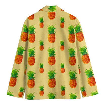 Beige Watercolor Pineapple Pattern Print Men's Blazer