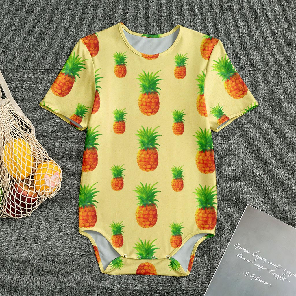 Beige Watercolor Pineapple Pattern Print Men's Bodysuit