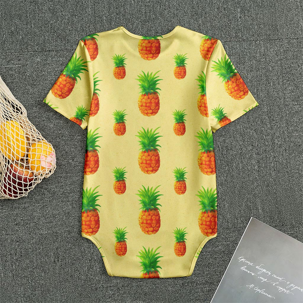 Beige Watercolor Pineapple Pattern Print Men's Bodysuit