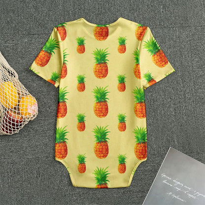 Beige Watercolor Pineapple Pattern Print Men's Bodysuit