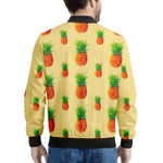 Beige Watercolor Pineapple Pattern Print Men's Bomber Jacket