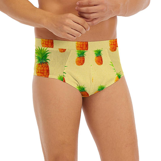 Beige Watercolor Pineapple Pattern Print Men's Briefs