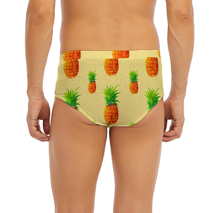 Beige Watercolor Pineapple Pattern Print Men's Briefs