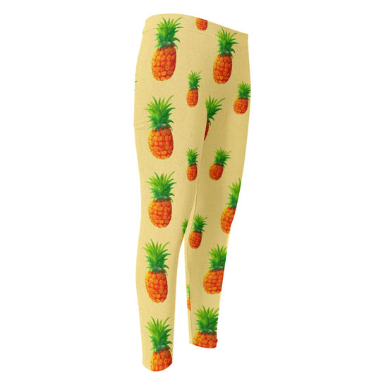Beige Watercolor Pineapple Pattern Print Men's Compression Pants