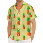 Beige Watercolor Pineapple Pattern Print Men's Deep V-Neck Shirt