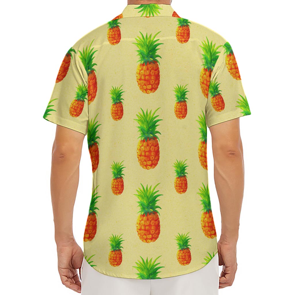 Beige Watercolor Pineapple Pattern Print Men's Deep V-Neck Shirt