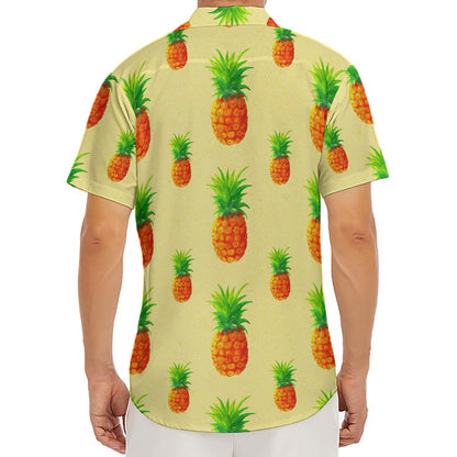 Beige Watercolor Pineapple Pattern Print Men's Deep V-Neck Shirt