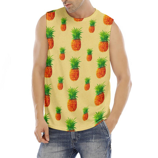 Beige Watercolor Pineapple Pattern Print Men's Fitness Tank Top