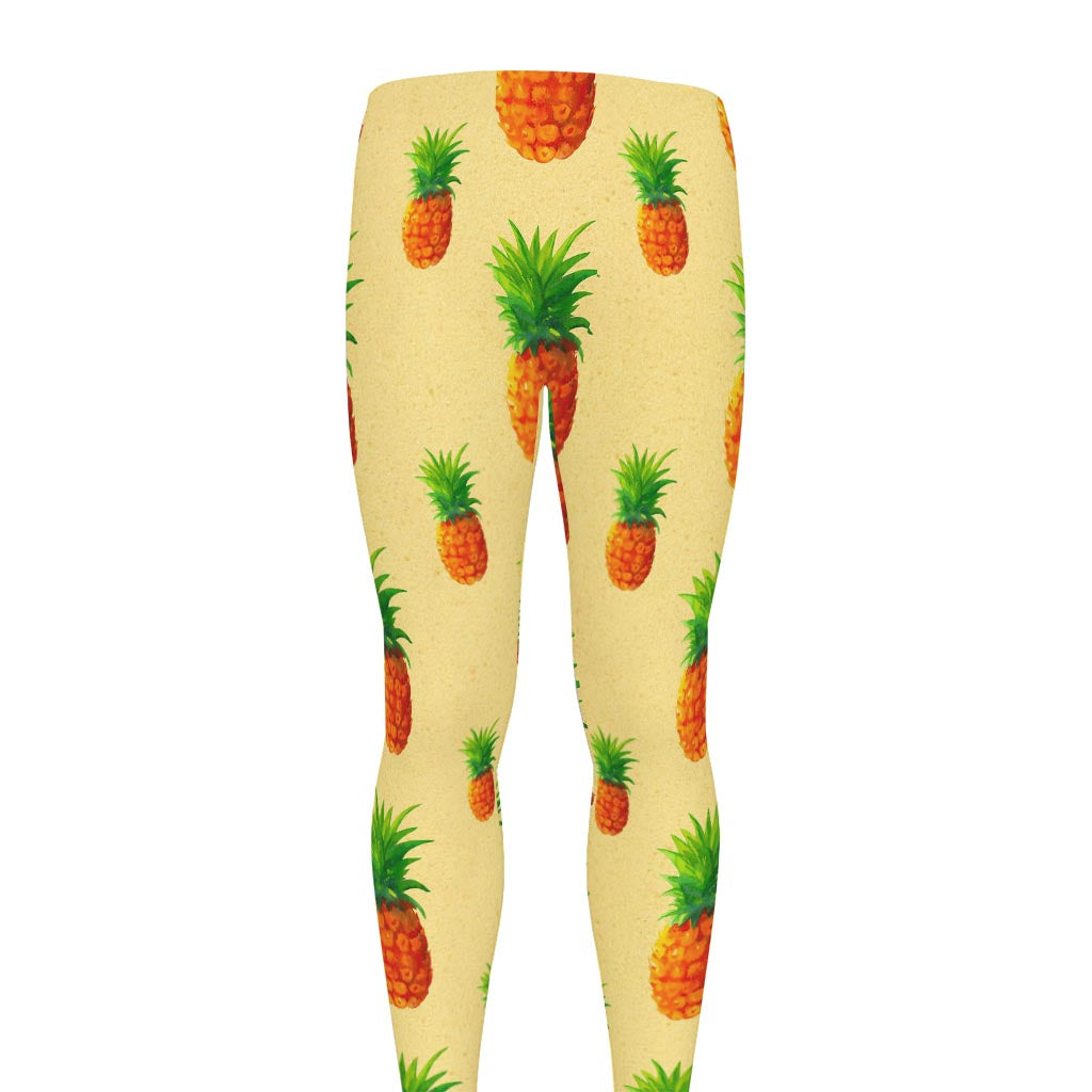 Beige Watercolor Pineapple Pattern Print Men's leggings