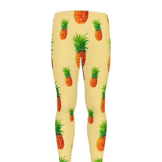 Beige Watercolor Pineapple Pattern Print Men's leggings