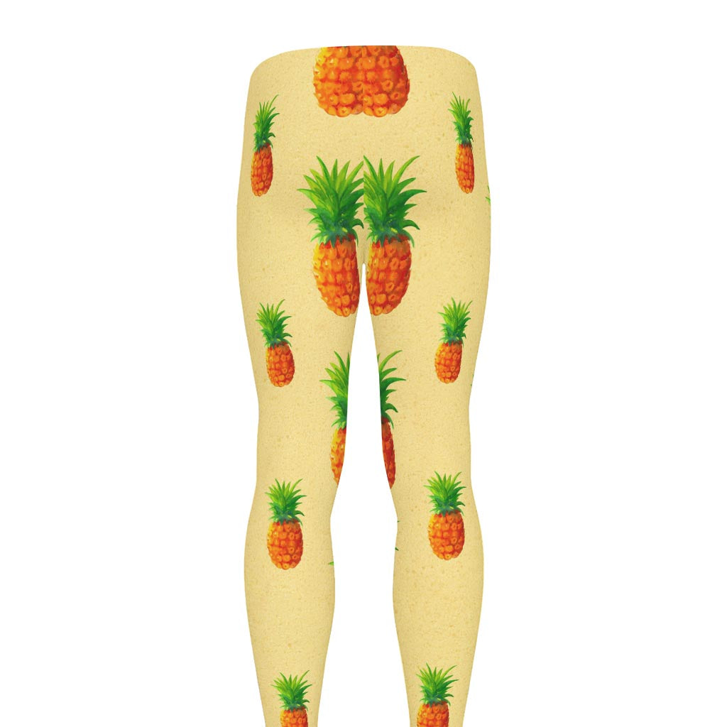 Beige Watercolor Pineapple Pattern Print Men's leggings