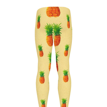 Beige Watercolor Pineapple Pattern Print Men's leggings