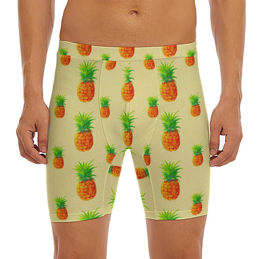 Beige Watercolor Pineapple Pattern Print Men's Long Boxer Briefs