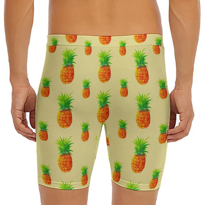 Beige Watercolor Pineapple Pattern Print Men's Long Boxer Briefs
