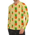 Beige Watercolor Pineapple Pattern Print Men's Long Sleeve Rash Guard