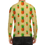 Beige Watercolor Pineapple Pattern Print Men's Long Sleeve Rash Guard