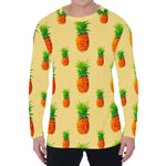Beige Watercolor Pineapple Pattern Print Men's Long Sleeve T-Shirt