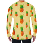 Beige Watercolor Pineapple Pattern Print Men's Long Sleeve T-Shirt