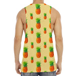 Beige Watercolor Pineapple Pattern Print Men's Muscle Tank Top