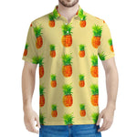 Beige Watercolor Pineapple Pattern Print Men's Polo Shirt