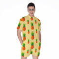 Beige Watercolor Pineapple Pattern Print Men's Romper